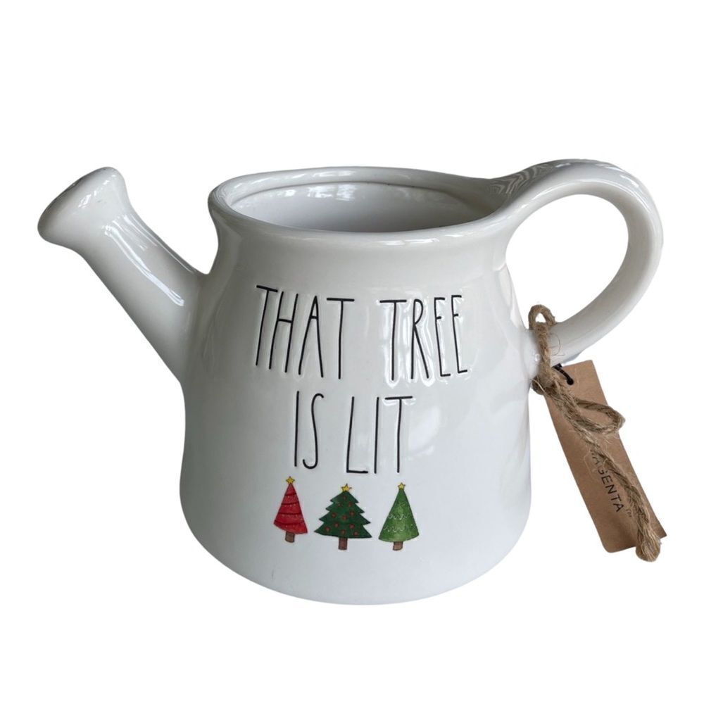 Rae Dunn Holiday THAT TREE IS LIT Ceramic Glossy Finish Water Can Decor NWT